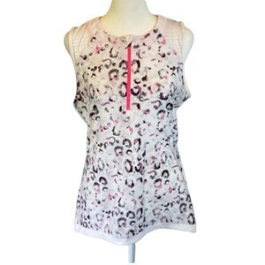 Mondetta sleeveless cycling top. Zip up. Size L. White & pink Cheetah. Bicycle.